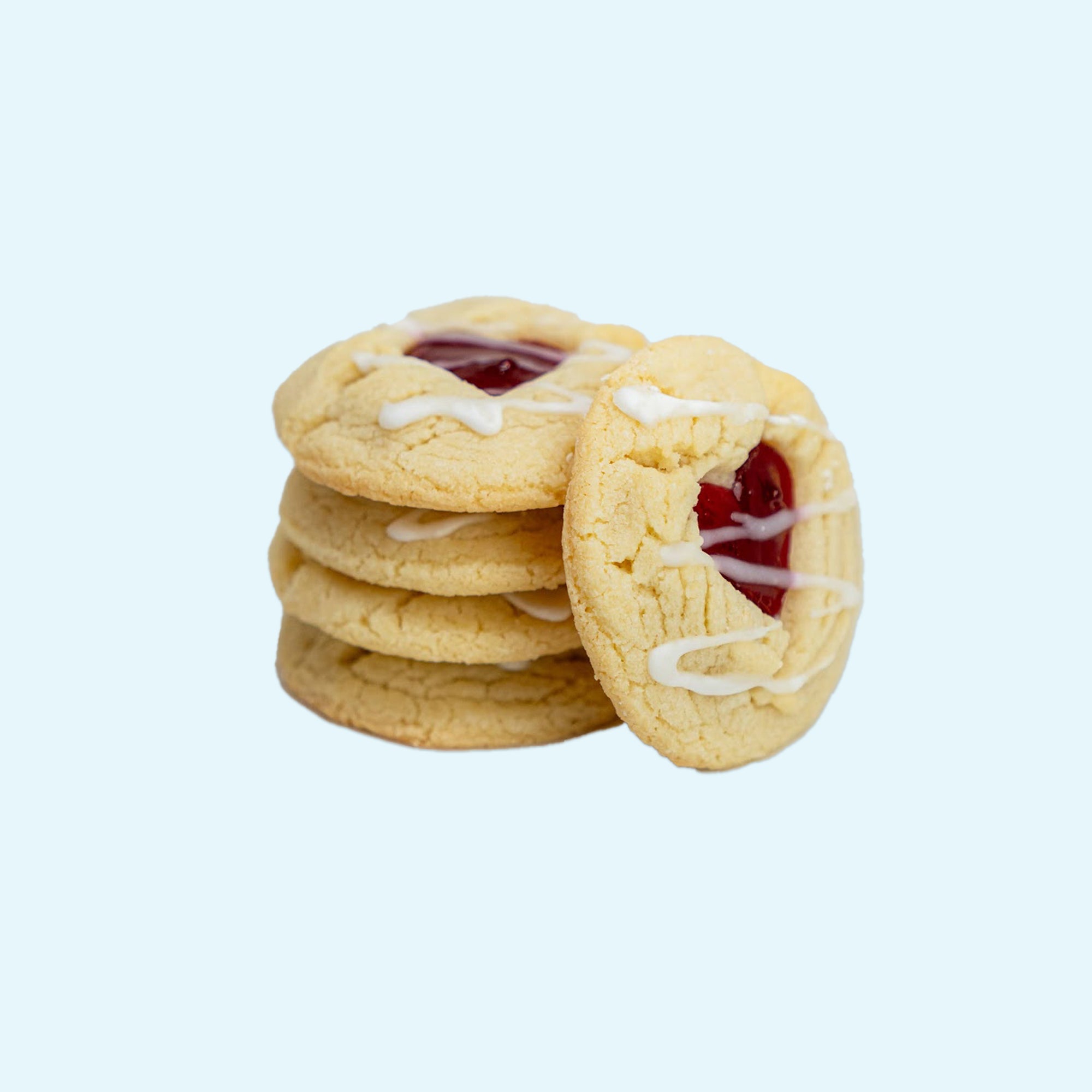 Heart Filled Glazed Raspberry Almond Shortbread Cookies